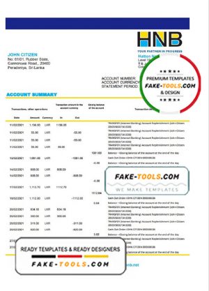 Sri Lanka Hatton National Bank statement template in Excel and PDF format