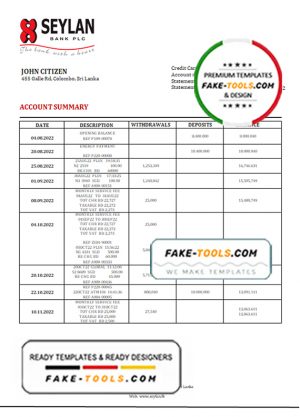 Sri Lanka Seylan bank statement template in Word and PDF format, version 2