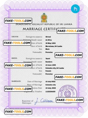 Sri Lanka marriage certificate PSD template, completely editable