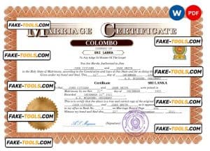 Sri Lanka marriage certificate Word and PDF template, completely editable