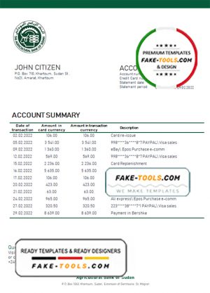 Sudan Agricultural Bank of Sudan bank statement template in Word and PDF format, version 2