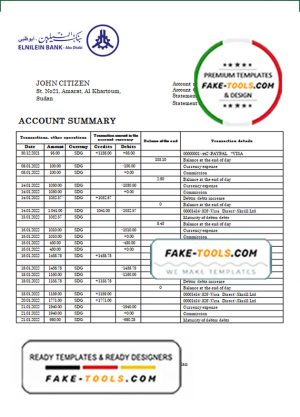Sudan Al Neelen Bank bank statement template in Word and PDF format, version 2