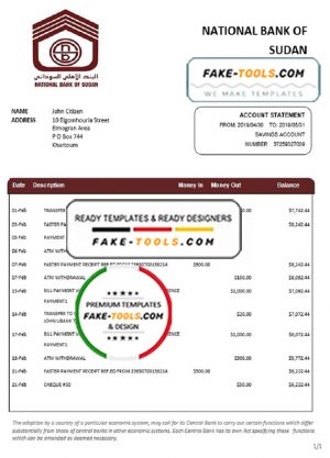 Sudan National Bank of Sudan bank statement template in Word and PDF format