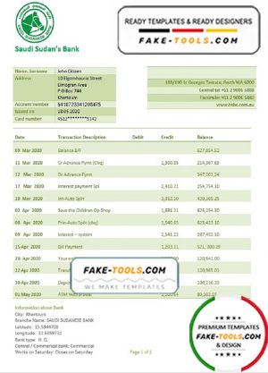 Sudan Saudi Sudanese Bank proof of address statement template in Word and PDF format