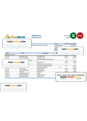 Suriname Finabank bank statement, Excel and PDF template