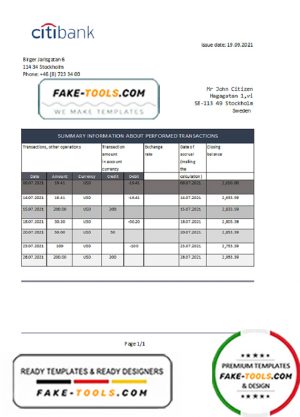 Sweden Citibank bank statement easy to fill template in Excel and PDF format