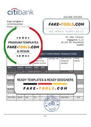 Sweden Citibank statement easy to fill template in .doc and .pdf format, fully editable