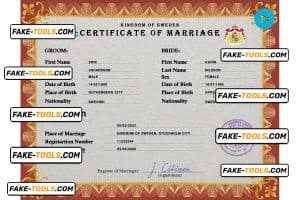 Sweden marriage certificate PSD template, fully editable