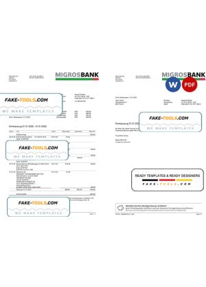 Switzerland Migrosbank bank statement, Word and PDF template, 2 pages