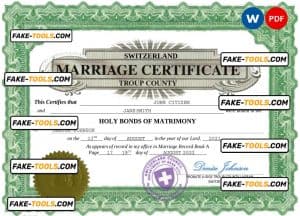 Switzerland marriage certificate Word and PDF template, completely editable