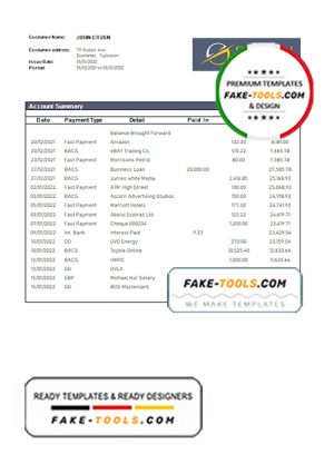 Tajikistan Spitamen Bank statement template, Word and PDF format (.doc and .pdf)