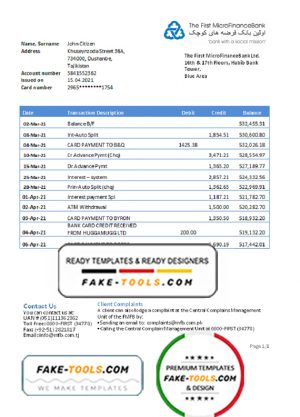 Tajikistan The First MicroFinance (FMFB) Bank statement template in .xls and .pdf file format