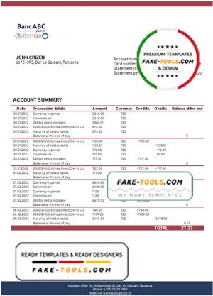 Tanzania BancABC Bank statement template, Word and PDF format (.doc and .pdf)