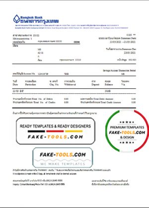 Thailand Bangkok bank account statement template in Excel and PDF format