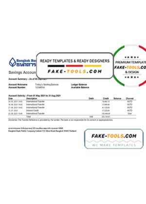 Thailand Bangkok bank statement easy to fill template in Excel and PDF format