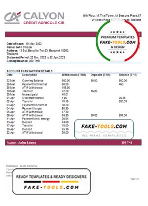 Thailand Caylon Bank statement template in Word and PDF format