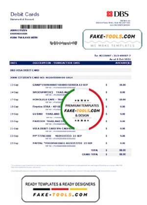 Thailand DBS bank proof of address statement template in Word and PDF format