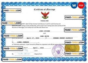 Thailand marriage certificate Word and PDF template, fully editable