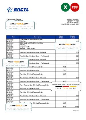 Timor-Leste BNCTL bank statement, Excel and PDF template
