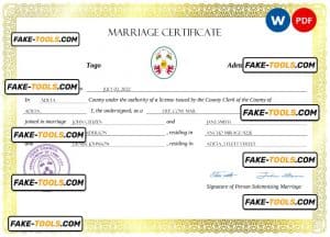 Togo marriage certificate Word and PDF template, fully editable