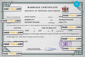 Trinidad and Tobago marriage certificate PSD template, fully editable