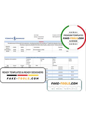 Turkey Bankasi Bank statement easy to fill template in .xls and .pdf format