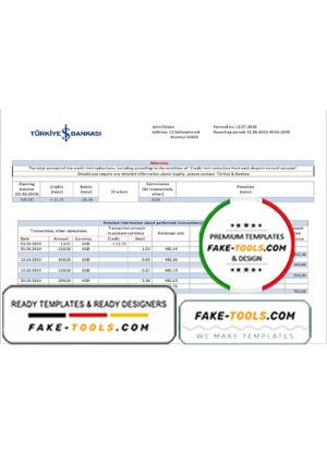 Turkey Bankasi bank proof of address statement template in Word and PDF format, fully editable