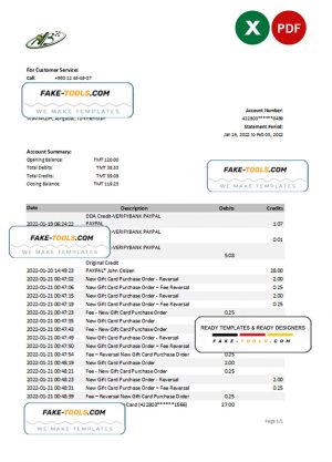 Turkmenistan HalkBank bank statement, Excel and PDF template