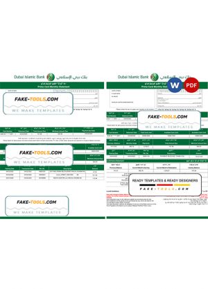 UAE Dubai Islamic bank statement template in Word and PDF format in Arabic language, 3 pages v2