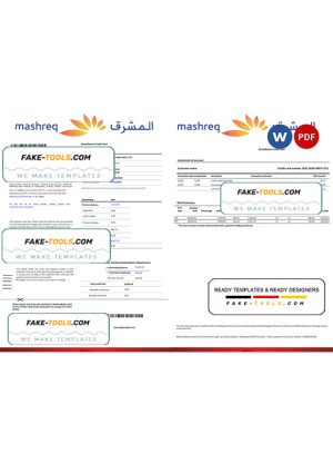 UAE Mashreq bank statement template in Word and PDF format, 4 pages