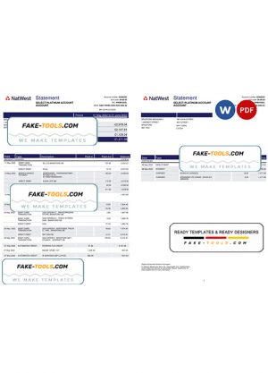 UK NatWest bank statement, Word and PDF template, 2 pages, version 2