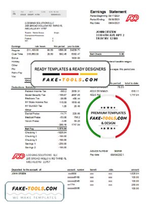 USA ADP business corporate earnings statement template in .xls and .pdf file format