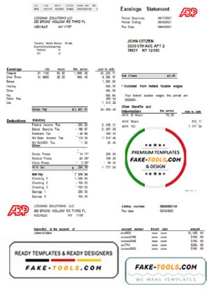 USA ADP business corporate earnings statement template in Word and PDF format