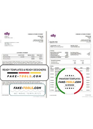 USA Ally Bank statement template in Excel and PDF format (4 pages)