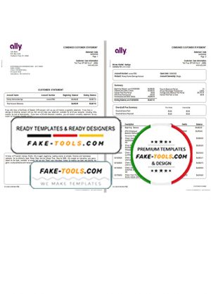 USA Ally Bank statement template in Word and PDF format (4 pages)