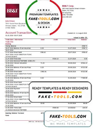 USA BB&T Corp. bank statement template in Word and PDF format