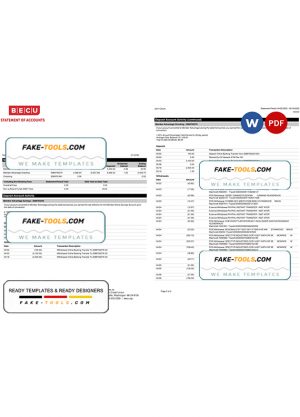 USA BECU bank statement, Word and PDF template, 4 pages