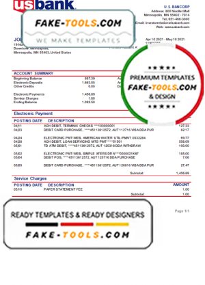 USA Bancorp bank proof of address statement template in Word and PDF format