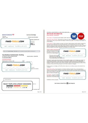 USA Bank of America bank statement, Word and PDF template, 10 pages