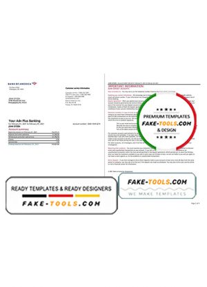 USA Bank of America bank statement template in Excel and PDF format (4 pages), version 3