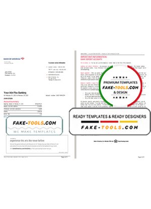 USA Bank of America bank statement template in Word and PDF format (4 pages), version 3
