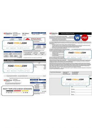 USA California Patelco bank card statement, Word and PDF template, 2 pages
