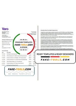USA California Varo bank statement template in Excel and PDF format (2 pages)