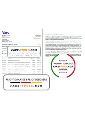 USA California Varo bank statement template in Word and PDF format, 2 pages