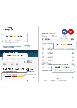 USA Capital One bank statement Word and PDF template, 4 pages