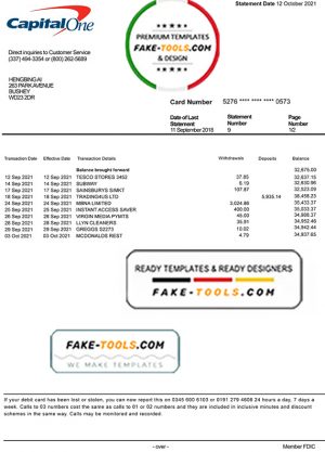 USA Capital One bank statement template, fully editable in PSD format, version 2