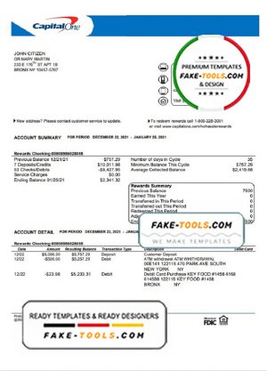 USA Capital One bank statement template in Word and PDF format,  version 4