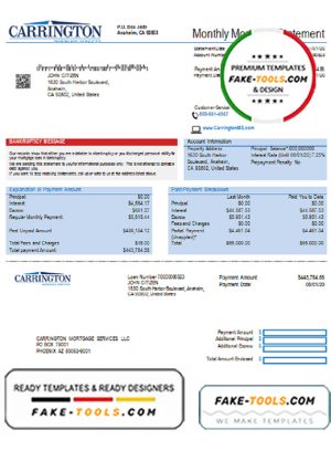USA Carrington Mortgage Services bank statement template in Word and PDF format