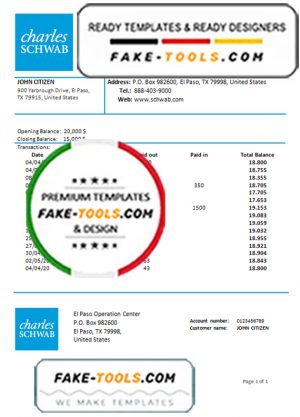 USA Charles Schwab & Co bank proof of address statement template in Word and PDF format
