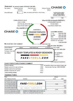 USA Chase bank Mastercard card statement easy to fill template in Excel and PDF file format
